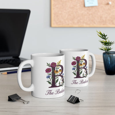 Personalized Monogram Mug — Wildflower Initial with Family Name