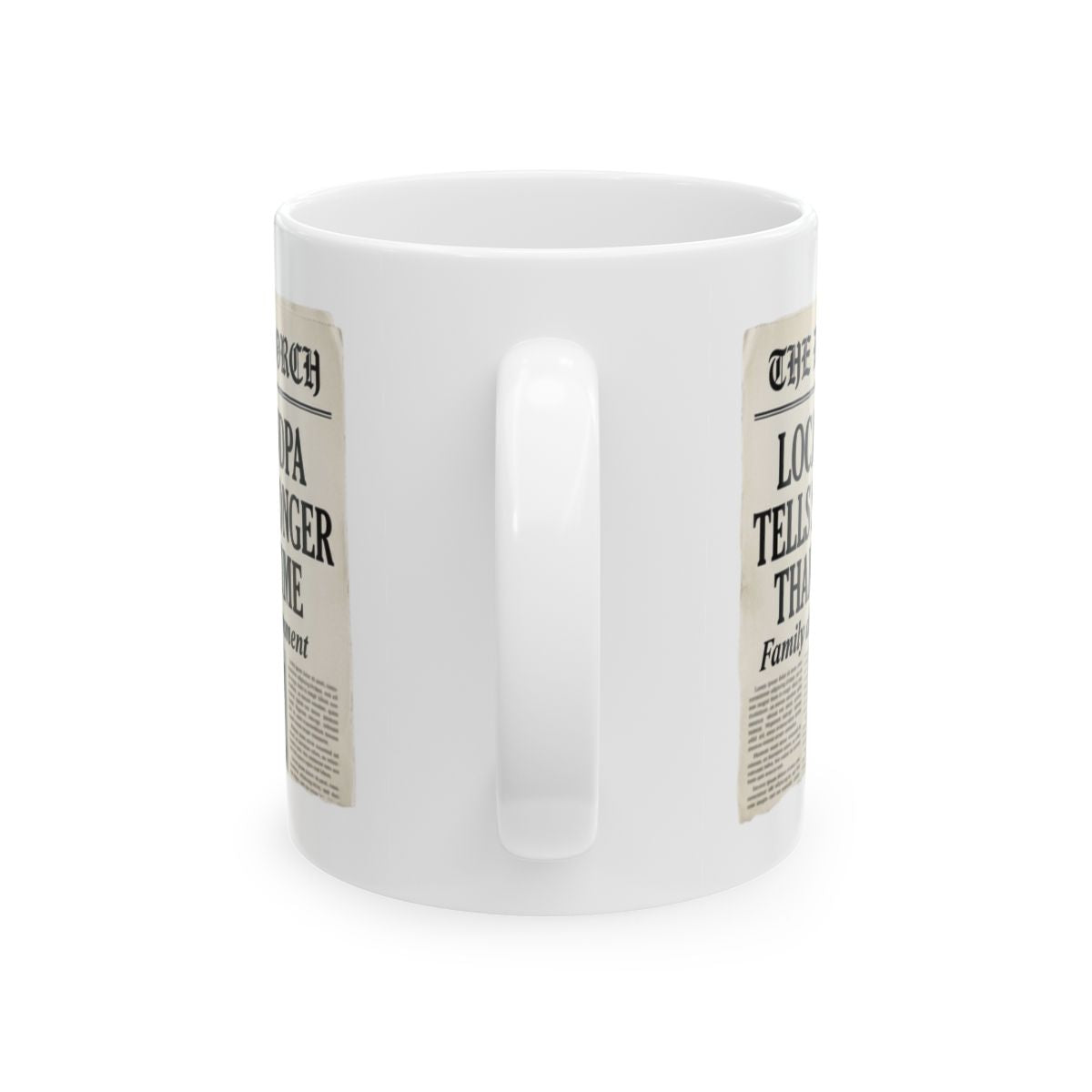 Grandpa Coffee Mug — "Local Grandpa Tells Story Longer Than Last Time" Newspaper Mug