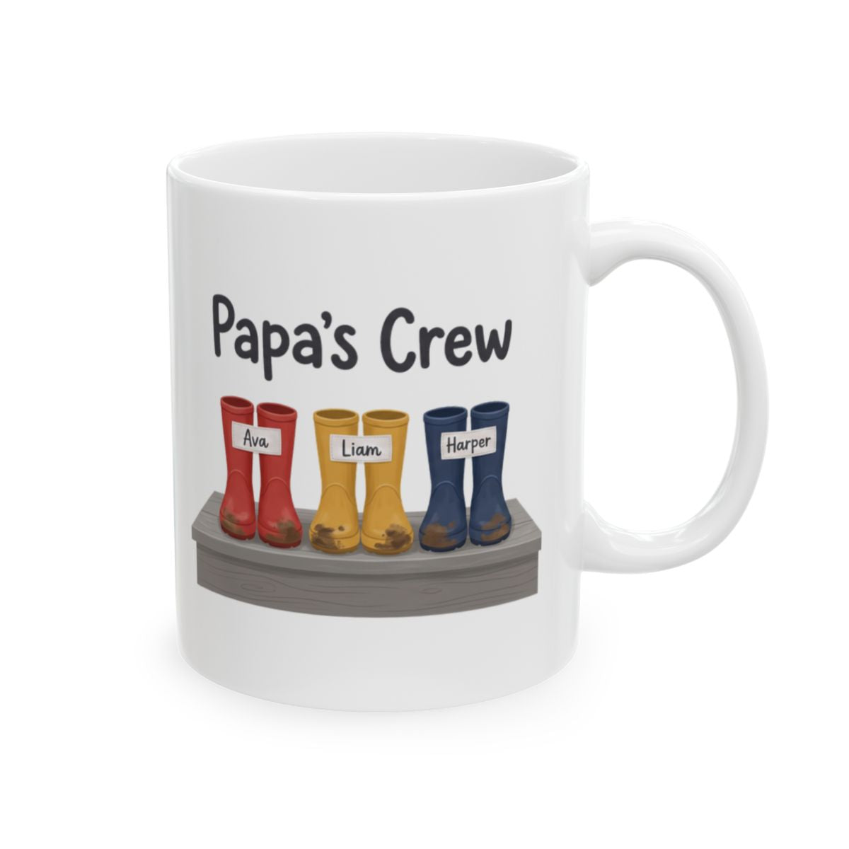 Papa's Crew Mug — Personalized Kids Names Mug for Dad or Grandpa, 1 to 6 Names