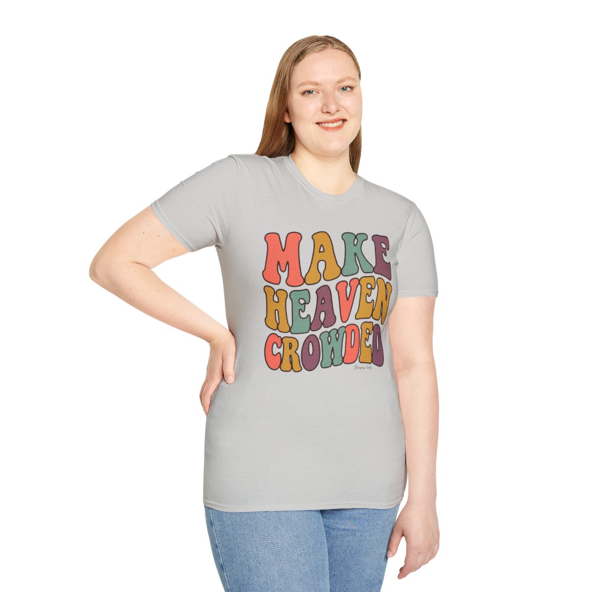 Make Heaven Crowded Shirt — Retro Groovy Christian Tee in Ice Grey