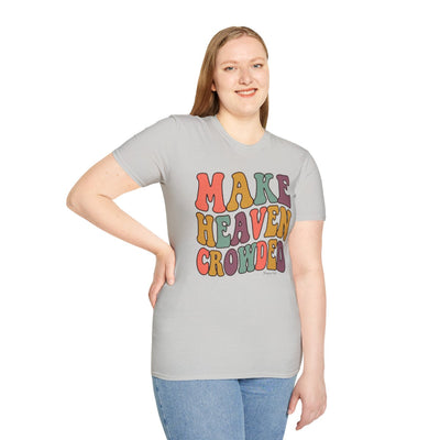 Make Heaven Crowded Shirt — Retro Groovy Christian Tee in Ice Grey