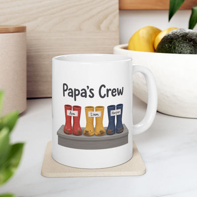 Papa's Crew Mug — Personalized Kids Names Mug for Dad or Grandpa, 1 to 6 Names