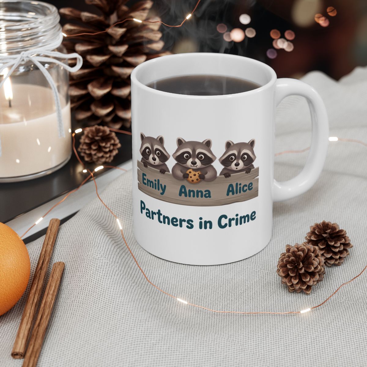 Partners in Crime Mug — Personalized Best Friends Mug with 2, 3 or 4 Names