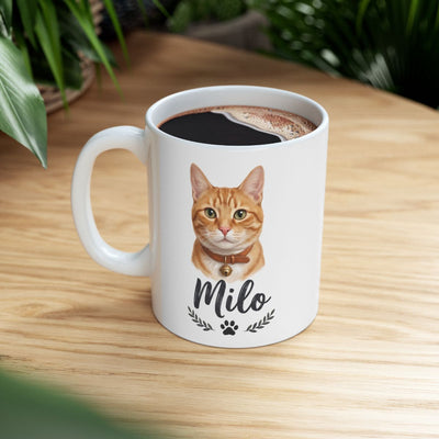 Personalized Cat Mug — Painted Portrait with Your Cat's Name, 16 Coats