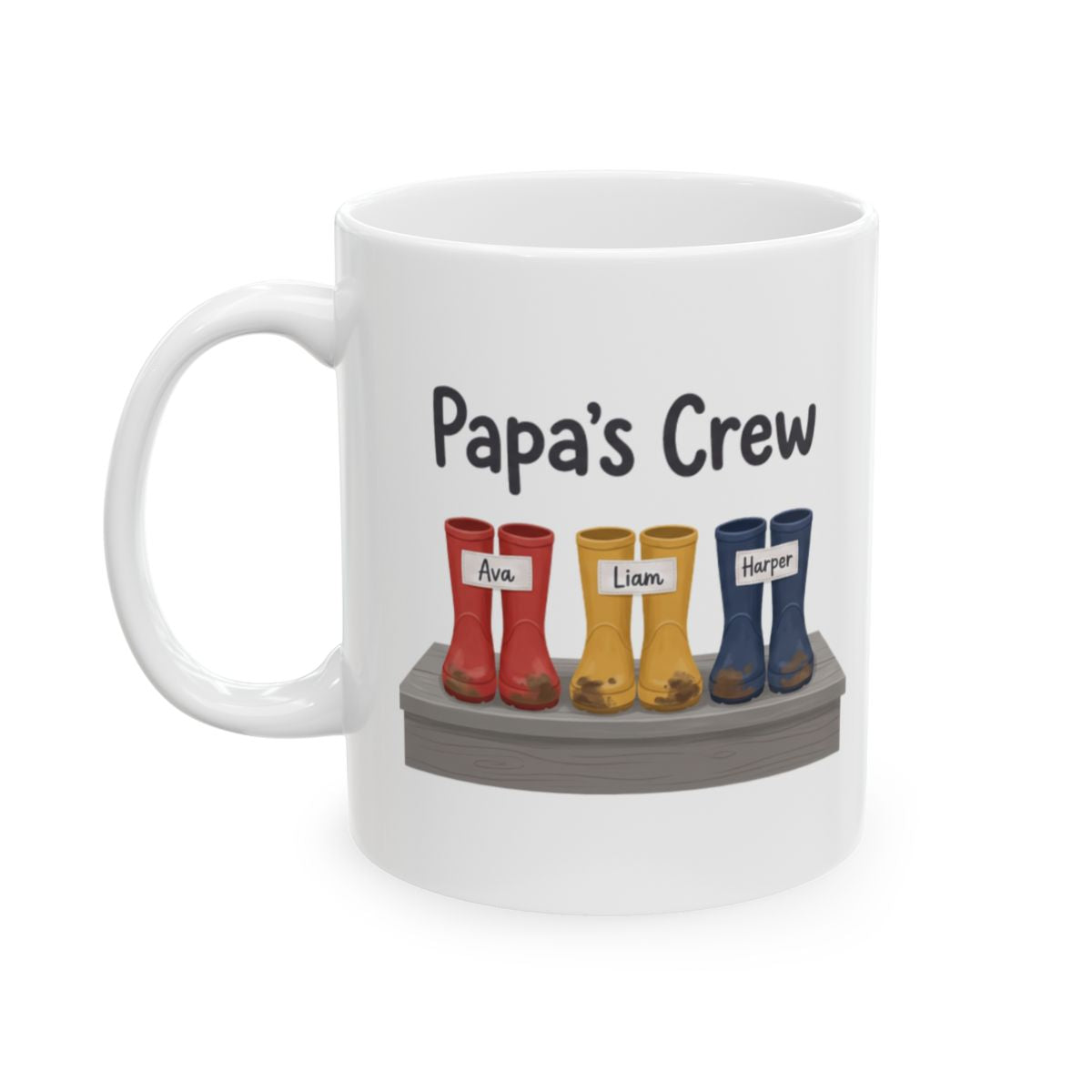 Papa's Crew Mug — Personalized Kids Names Mug for Dad or Grandpa, 1 to 6 Names