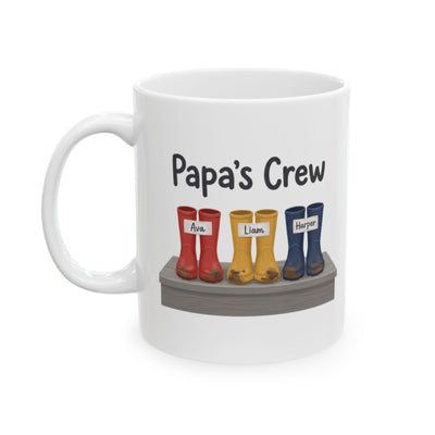 Papa's Crew Mug — Personalized Kids Names Mug for Dad or Grandpa, 1 to 6 Names