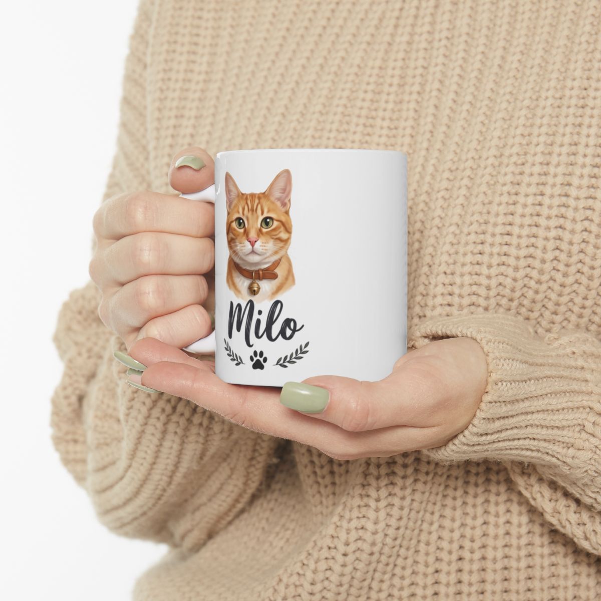 Personalized Cat Mug — Painted Portrait with Your Cat's Name, 16 Coats