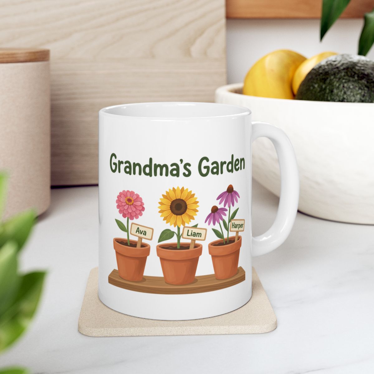 Grandma's Garden Mug — Personalized Grandkids Names Mug, 1 to 6 Names