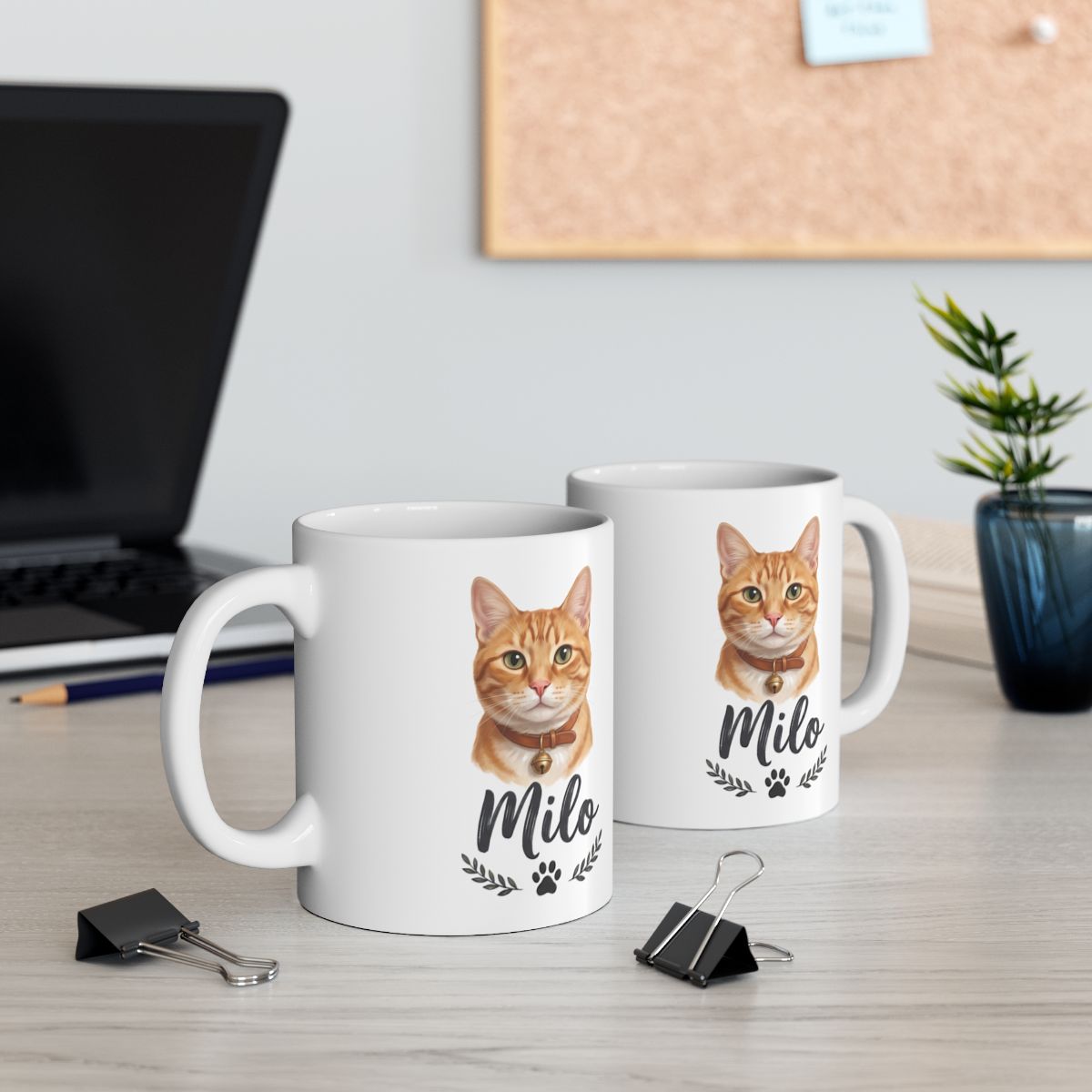 Personalized Cat Mug — Painted Portrait with Your Cat's Name, 16 Coats