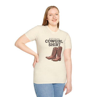 Cowgirl Shirt — "Official Cowgirl Shirt" Boots Graphic Tee in Natural