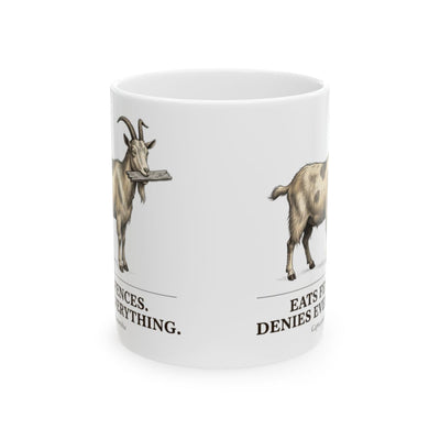 Goat Coffee Mug — "Eats Fences. Denies Everything." Vintage Engraved Goat Mug