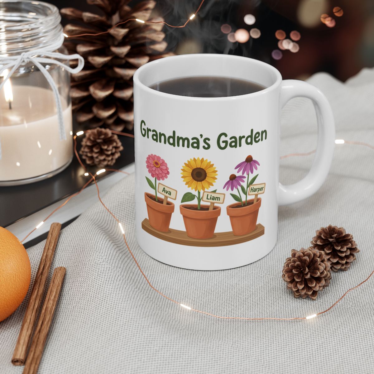 Grandma's Garden Mug — Personalized Grandkids Names Mug, 1 to 6 Names