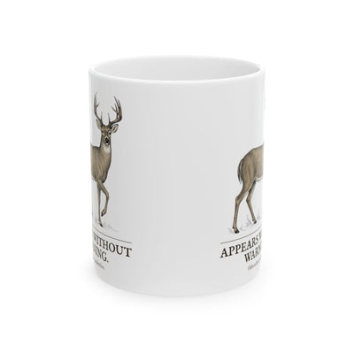 Deer Coffee Mug — "Appears Without Warning" Vintage Engraved Whitetail Buck Mug