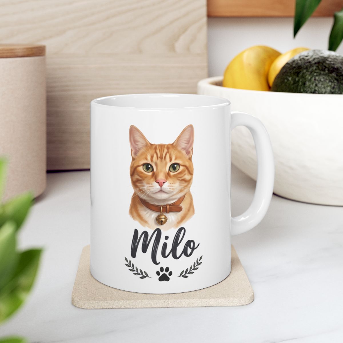 Personalized Cat Mug — Painted Portrait with Your Cat's Name, 16 Coats