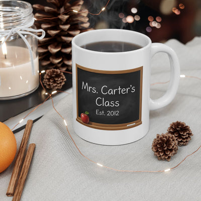 Personalized Teacher Mug — Chalkboard with Teacher's Name & Est. Year
