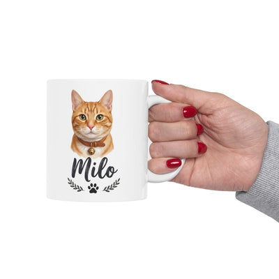 Personalized Cat Mug — Painted Portrait with Your Cat's Name, 16 Coats