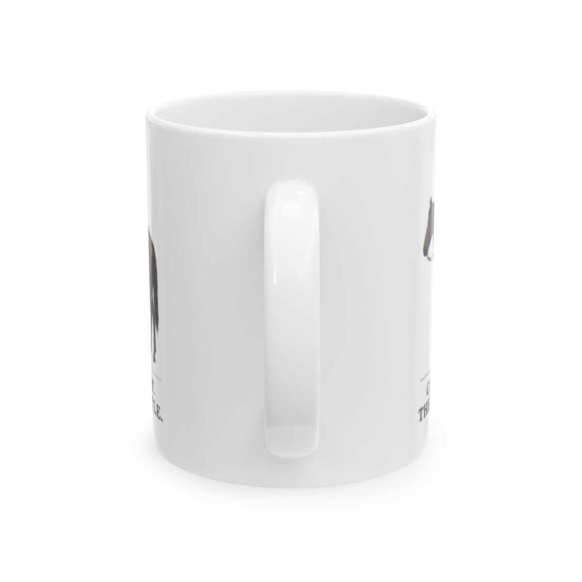 Cowboy Coffee Mug — "Coffee First. Then the Cattle." Vintage Engraved Horseback Mug