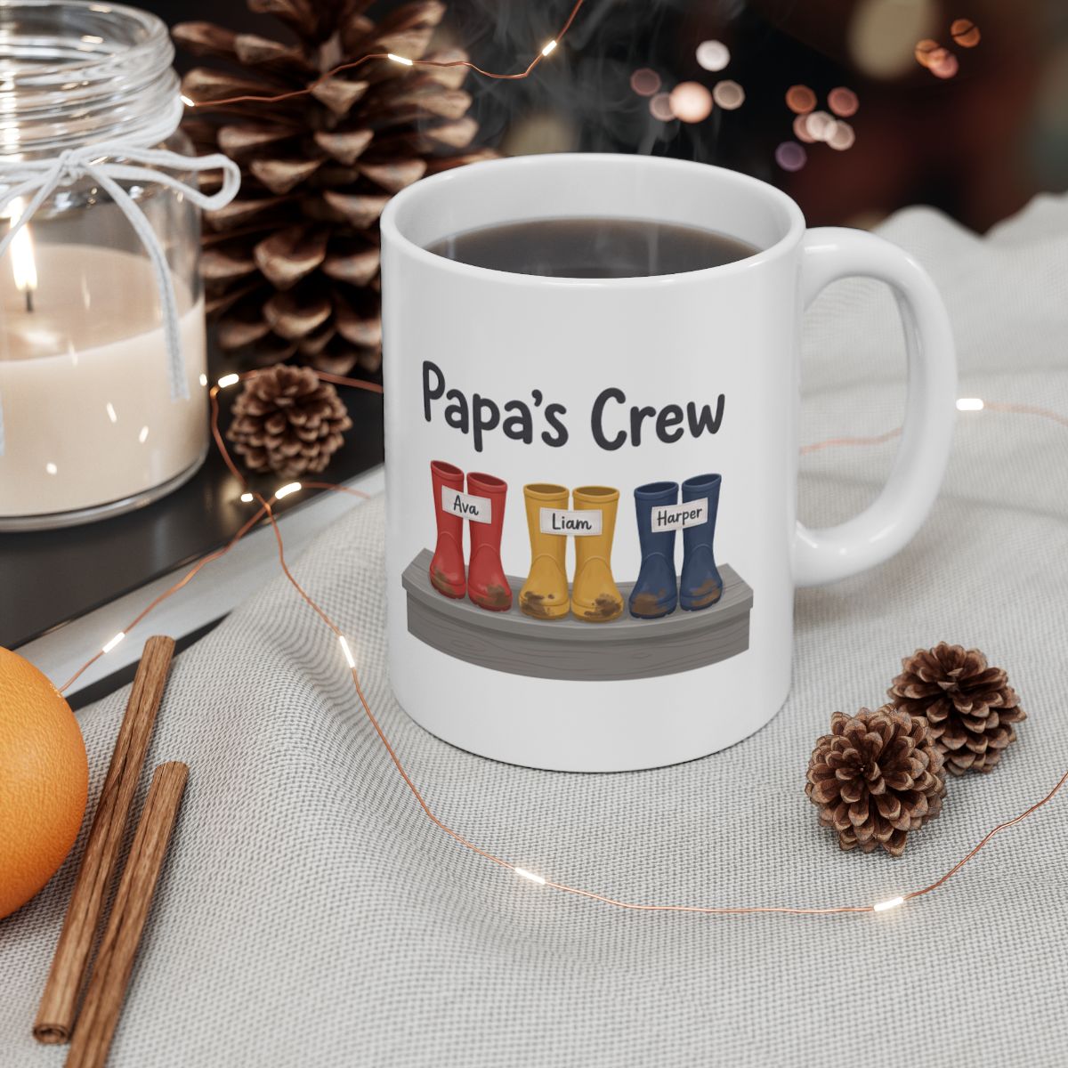 Papa's Crew Mug — Personalized Kids Names Mug for Dad or Grandpa, 1 to 6 Names
