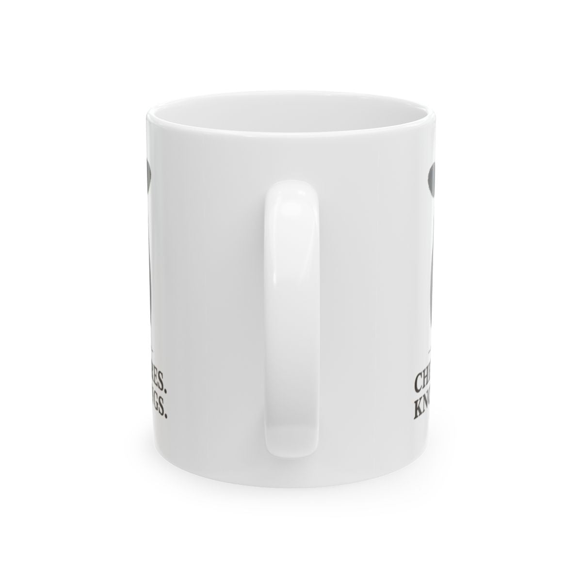Cow Coffee Mug — "Chews. Stares. Knows Things." Vintage Engraved Black Baldy Mug