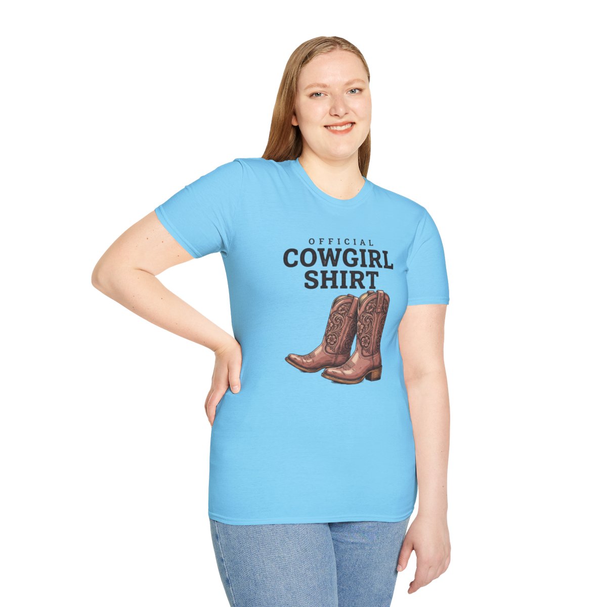 Cowgirl Shirt — "Official Cowgirl Shirt" Boots Graphic Tee in Sky