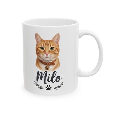 Personalized Cat Mug — Painted Portrait with Your Cat's Name, 16 Coats
