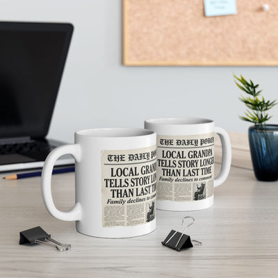 Grandpa Coffee Mug — "Local Grandpa Tells Story Longer Than Last Time" Newspaper Mug
