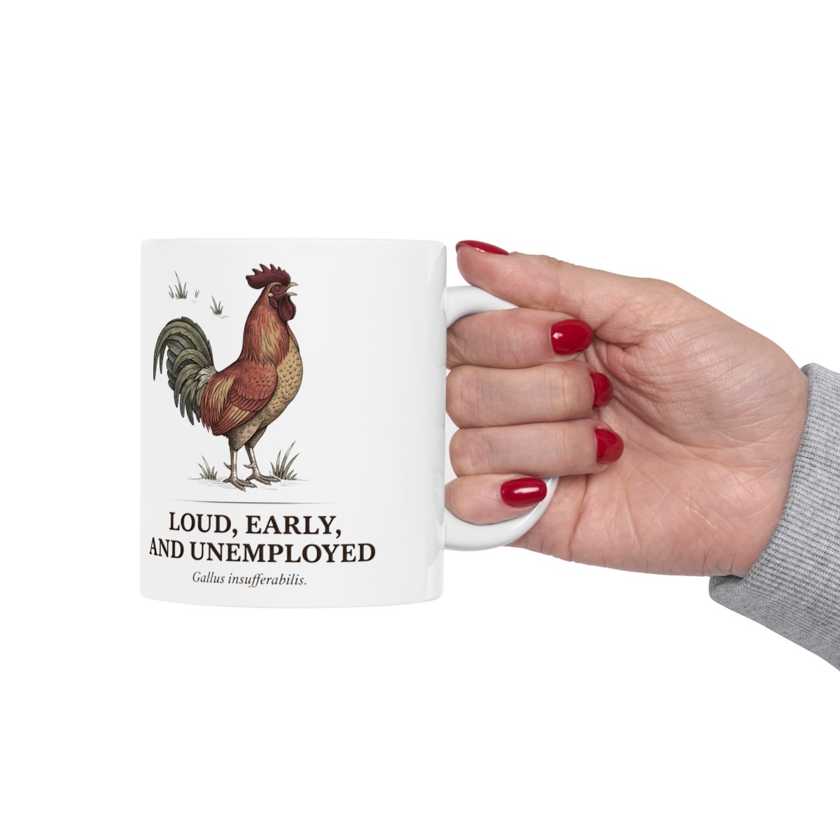 Rooster Coffee Mug — "Loud, Early, and Unemployed" Vintage Field Plate Mug