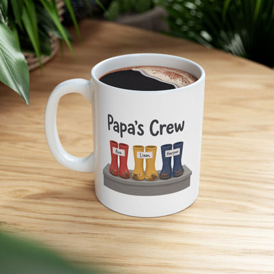Papa's Crew Mug — Personalized Kids Names Mug for Dad or Grandpa, 1 to 6 Names