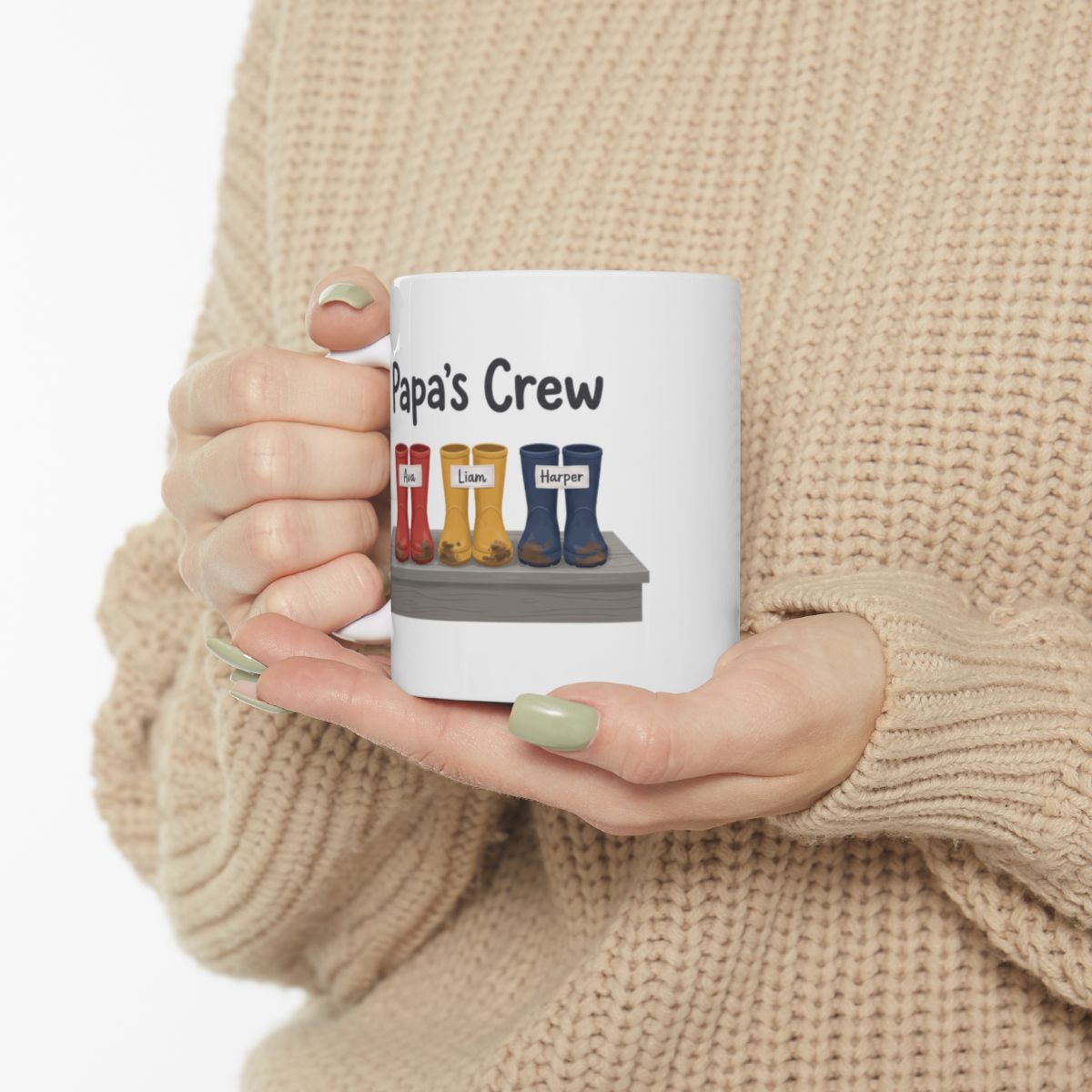 Papa's Crew Mug — Personalized Kids Names Mug for Dad or Grandpa, 1 to 6 Names