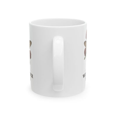Bee Coffee Mug — "Works Harder Than You" Vintage Engraved Honeybee & Clover Mug