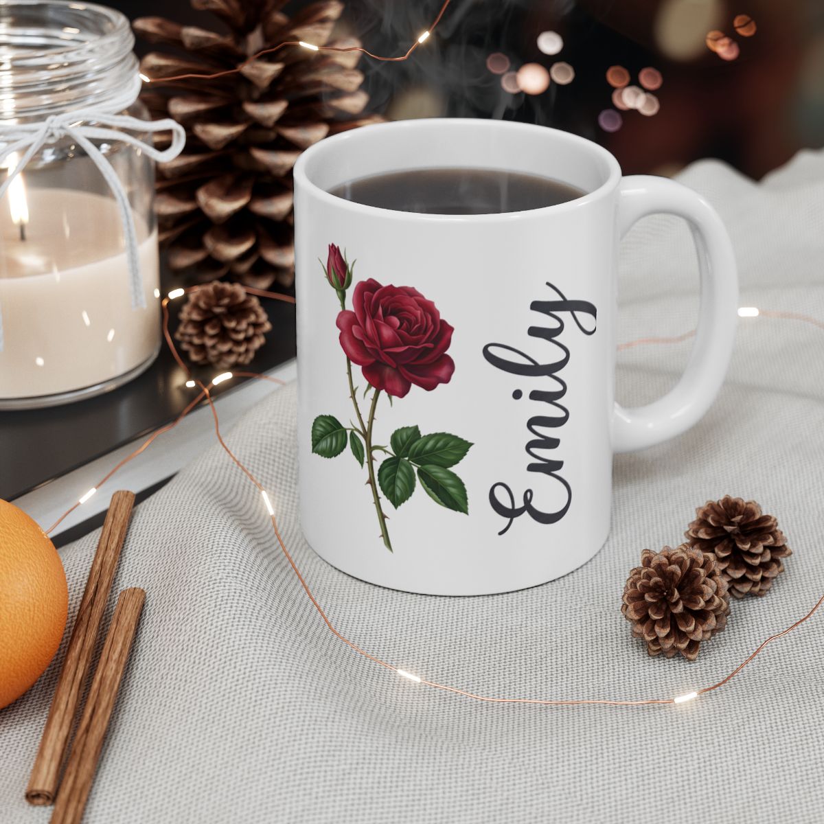 Personalized Birth Flower Mug — Name Mug with Your Birth Month Flower