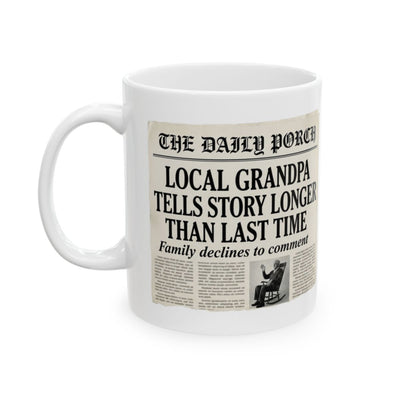 Grandpa Coffee Mug — "Local Grandpa Tells Story Longer Than Last Time" Newspaper Mug