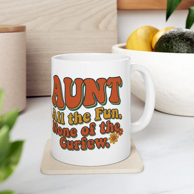 Aunt Mug — "All the Fun, None of the Curfew" Retro Groovy Gift Mug