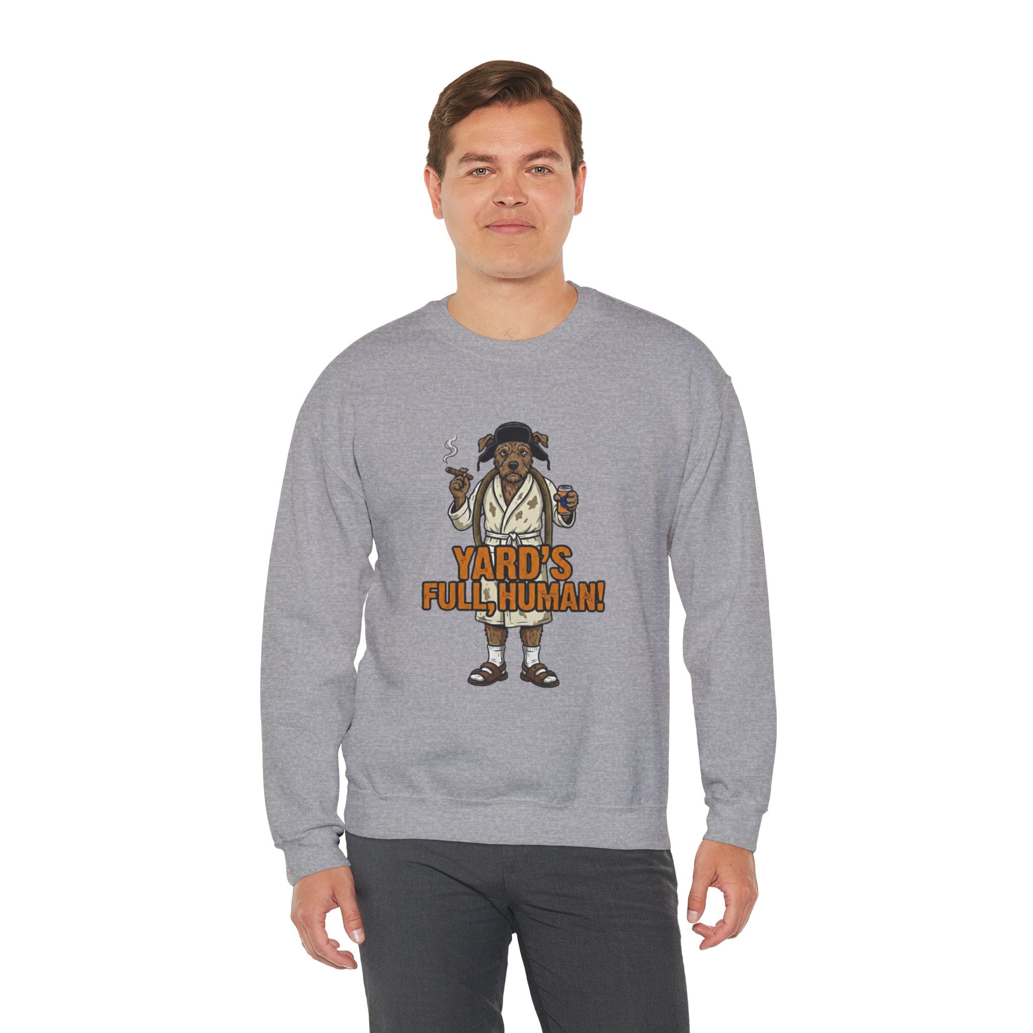 Yards Full, Human Crewneck Sweatshirt - crewneck sweatshirt ribbed collar detail by Bluegrass Gifts