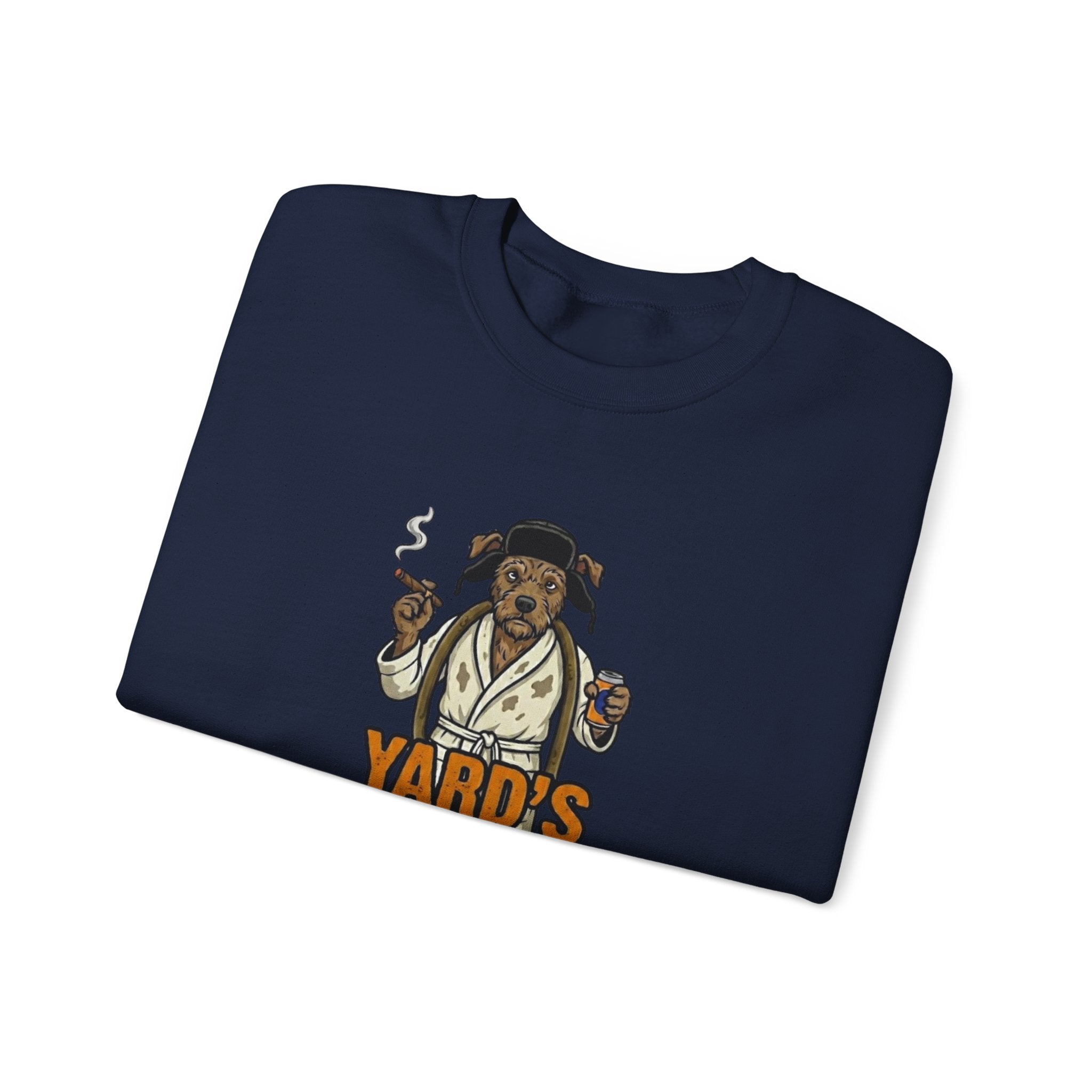 Yards Full, Human Crewneck Sweatshirt - crewneck sweatshirt flat lay with ribbed cuffs by Bluegrass Gifts