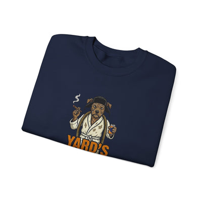 Yards Full, Human Crewneck Sweatshirt - crewneck sweatshirt flat lay with ribbed cuffs by Bluegrass Gifts