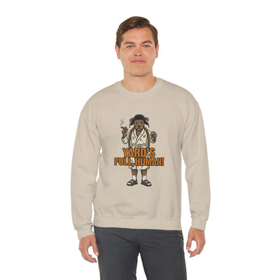 Yards Full, Human Crewneck Sweatshirt - crewneck sweatshirt folded stack colors by Bluegrass Gifts