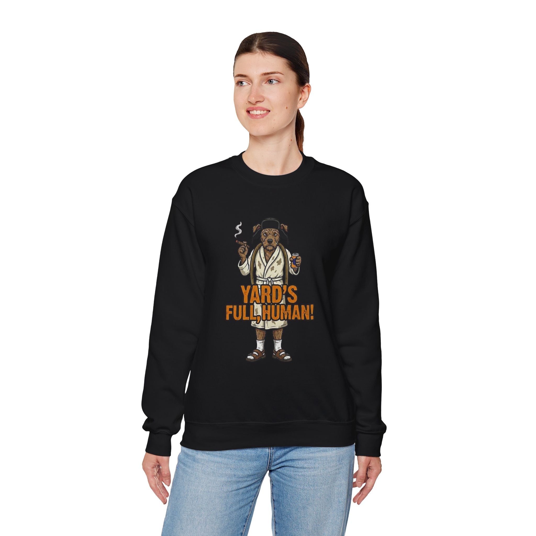 Yards Full, Human: The Dog Owner Holiday Crewneck Graphic Tee - crewneck sweatshirt ribbed collar detail by Bluegrass Gifts