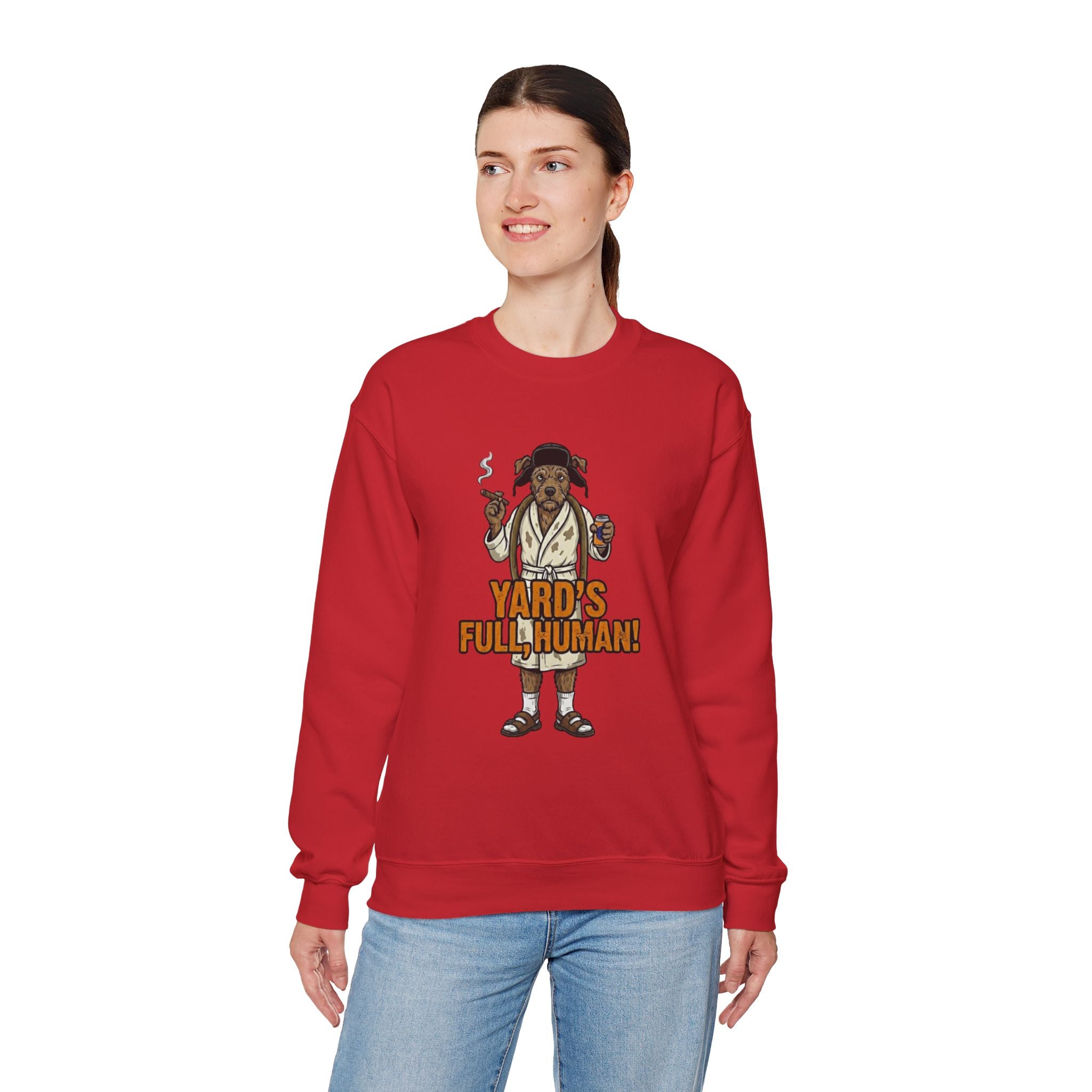 Yards Full, Human: The Dog Owner Holiday Crewneck Graphic Tee - crewneck sweatshirt showcase by Bluegrass Gifts