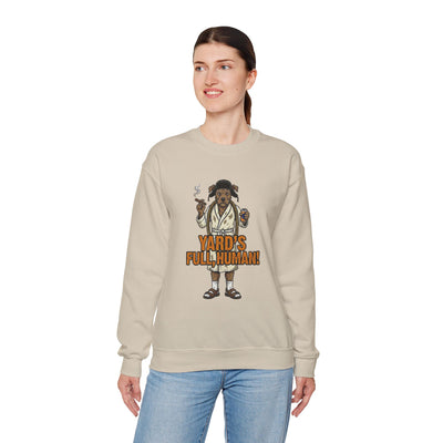 Yards Full, Human: The Dog Owner Holiday Crewneck Graphic Tee - crewneck sweatshirt back view by Bluegrass Gifts