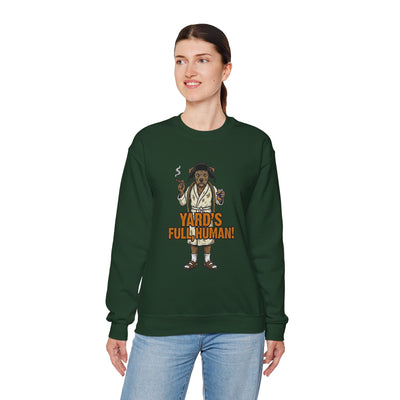 Yards Full, Human: The Dog Owner Holiday Crewneck Graphic Tee - crewneck sweatshirt product mockup by Bluegrass Gifts