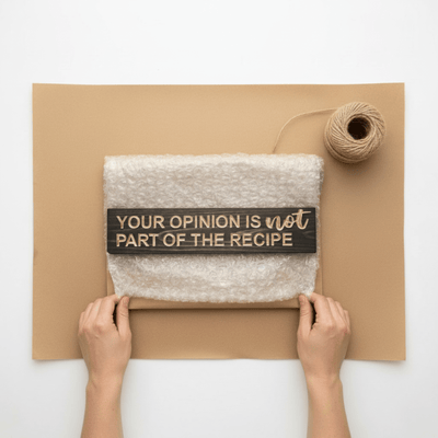 detail-cnc-carved-wood-sign-texture - your opinion is not part wood sign by Bluegrass Gifts, handmade in Kentucky
