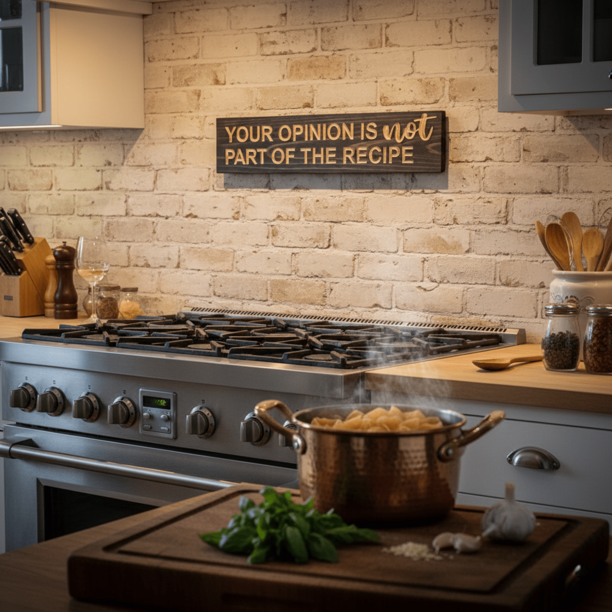 funny-wooden-kitchen-wall-decor-side-view - your opinion is not part wood sign by Bluegrass Gifts, handmade in Kentucky