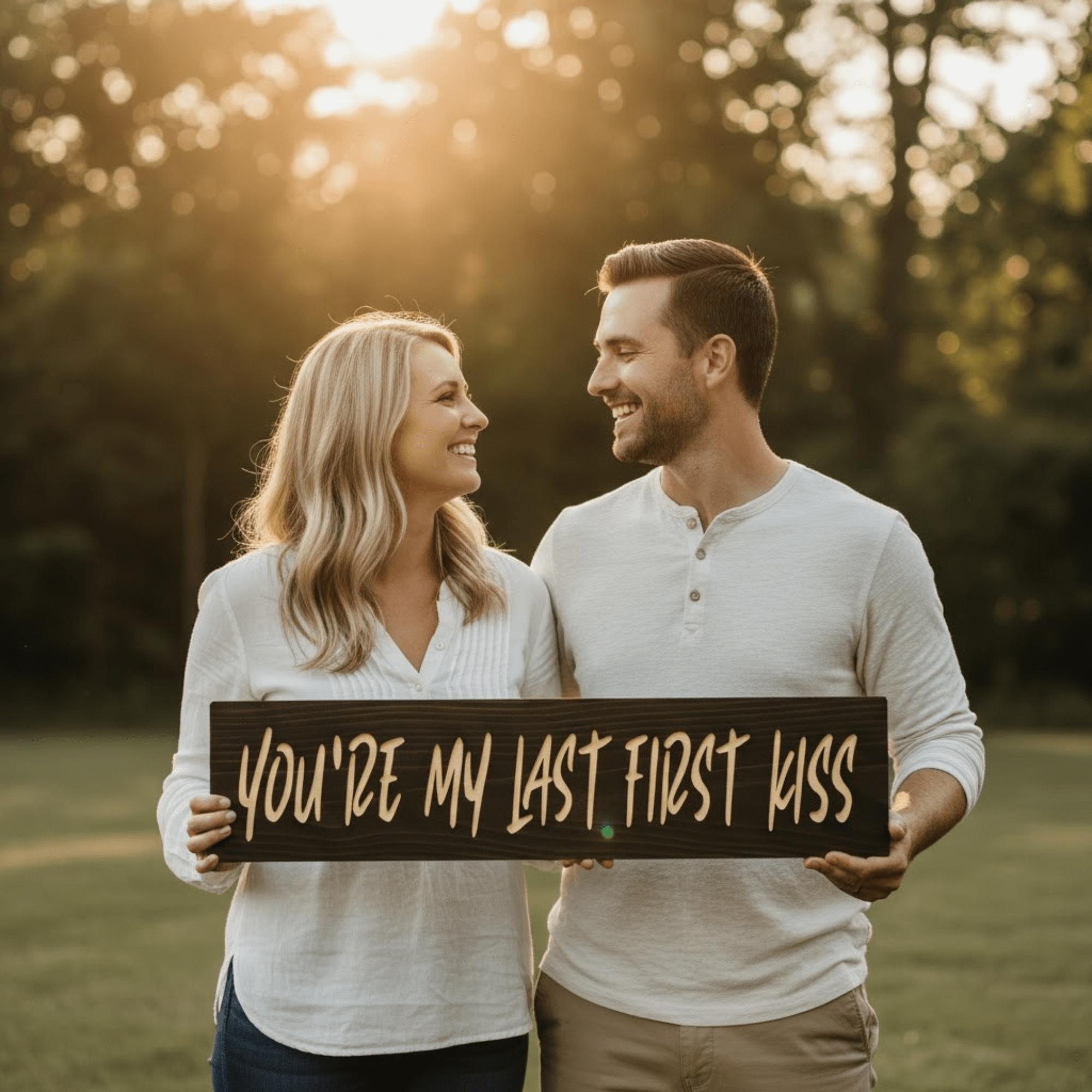 closeup-v-carved-lettering-last-first-kiss-wo - youre my last first kiss wood sign by Bluegrass Gifts