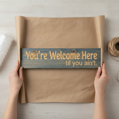 Funny Entryway Sign — You're Welcome Here Til You Ain't — gift-ready packaging — Bluegrass Gifts
