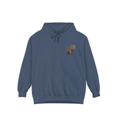 Zero Bucks Given: The Too Chill Heavyweight Hoodie - hoodie graphic print closeup detail by Bluegrass Gifts