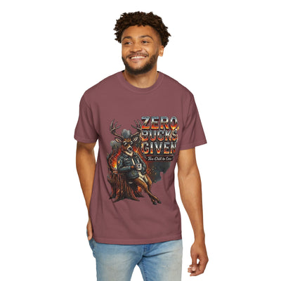 Zero Bucks Given: The Too Chill to Care Vintage Tee - graphic tee displayed on hanger by Bluegrass Gifts