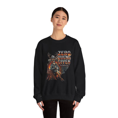 Zero Bucks Given: The Too Chill to Care Hunting Crewneck Graphic Tee - crewneck sweatshirt color option by Bluegrass Gifts