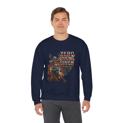Zero Bucks Given: The Too Chill to Care Hunting Crewneck Graphic Tee - crewneck sweatshirt color option by Bluegrass Gifts