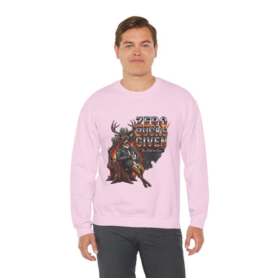 Zero Bucks Given: The Too Chill to Care Hunting Crewneck Graphic Tee - crewneck sweatshirt extra view by Bluegrass Gifts